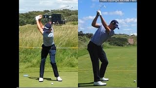 Justin Thomas golf swing  Long Iron faceon amp downtheline July 2017 [upl. by Alliuqal]